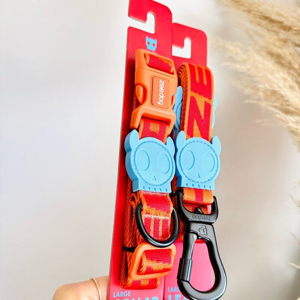 NEW GIBSON Orange Red Blue Large Dog Adjustable $85 Collar Leash 4 Ft Gift Set - Picture 4 of 14